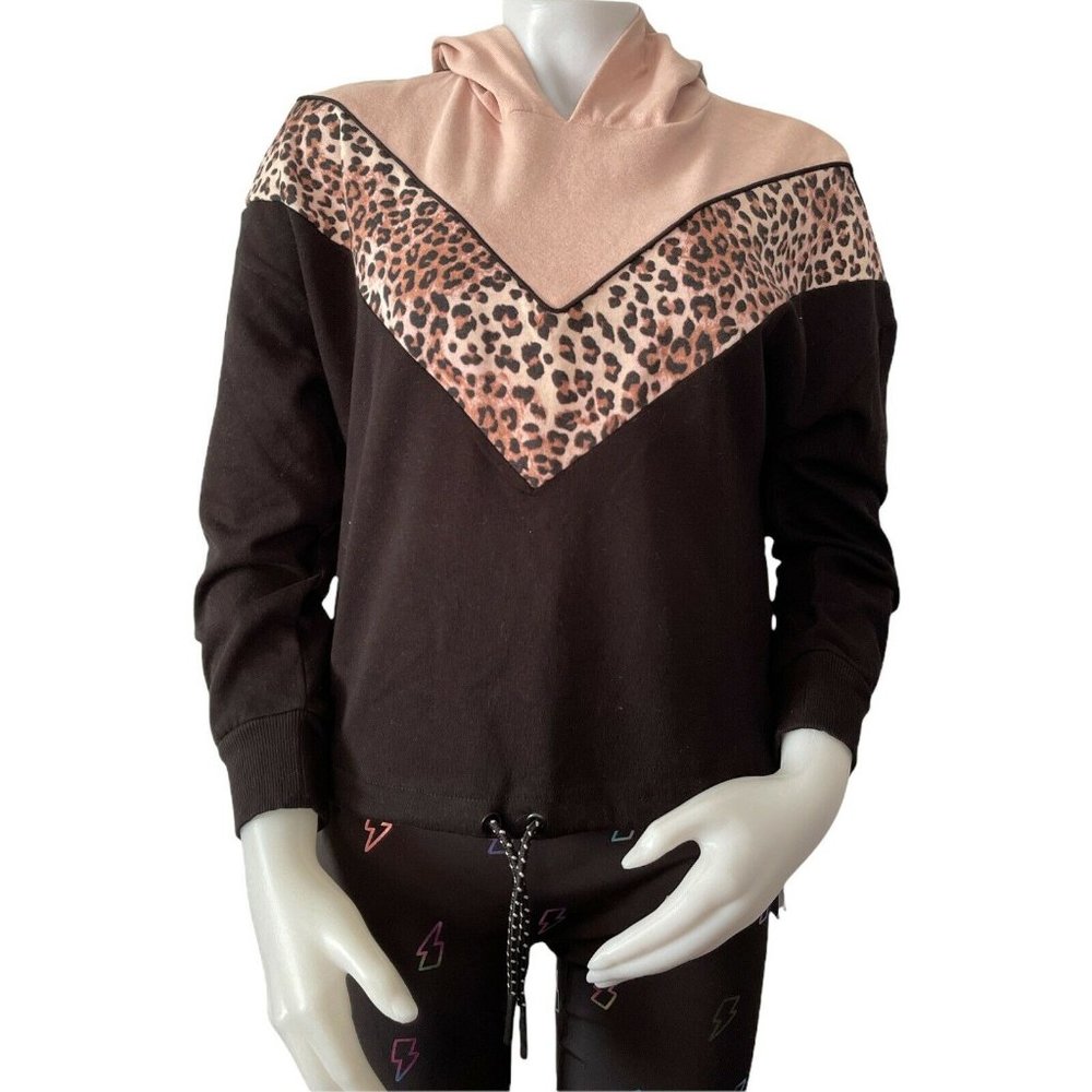 🌹Juniors Women’s Hoodie Size M Inspired Hearts-cropped long sleeve Black/Pink